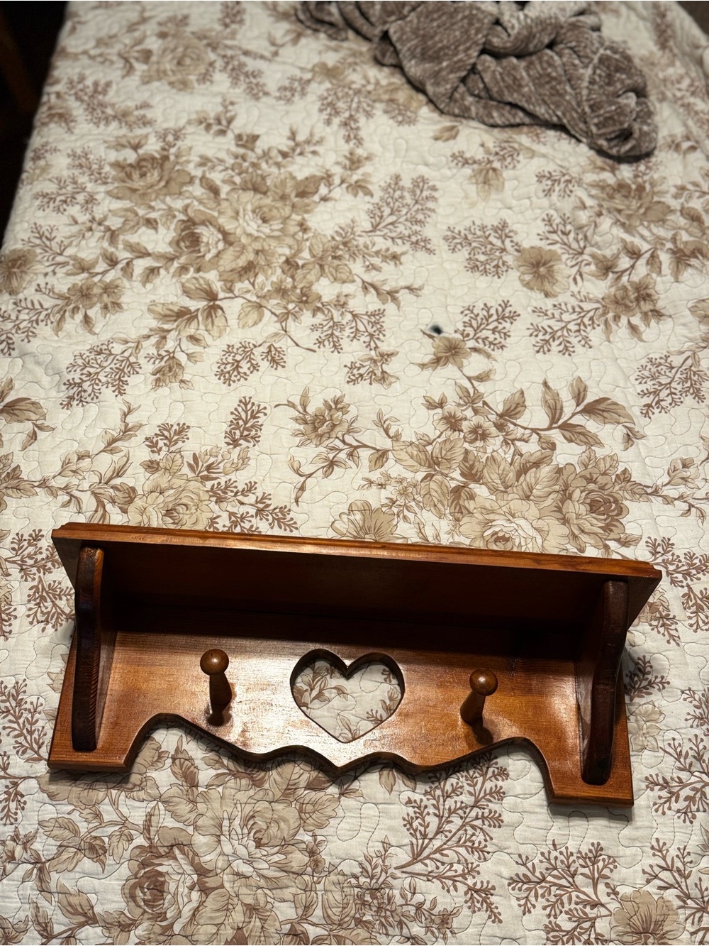 Wooden Heart Accent Wall Shelf in Warm Brown